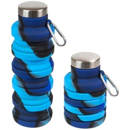 Бутылка для воды складная 500мл, 21 x 7 см, силиконовая, с метал.крышкой, синяя деграде