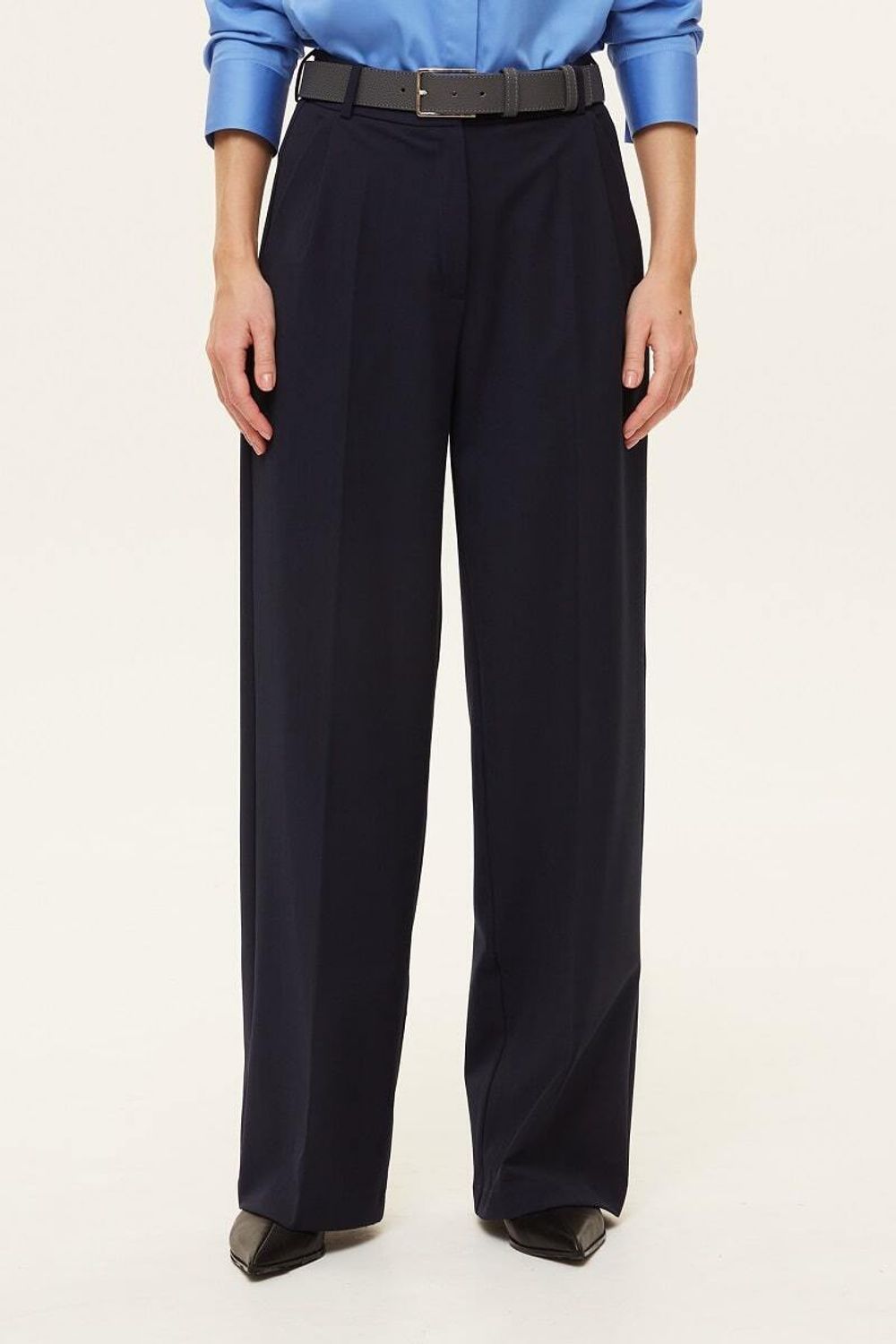 Брюки Палаццо на молнии синие ШЕРСТЬ (Размер 42)