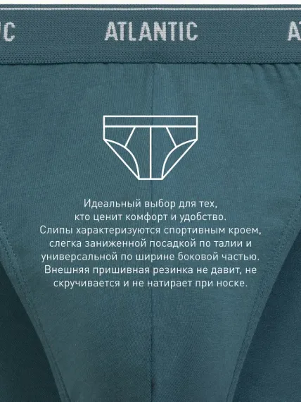 Мужские трусы (2шт) слипы спорт Atlantic 2RMP-094, хлопок, серый меланж + морской