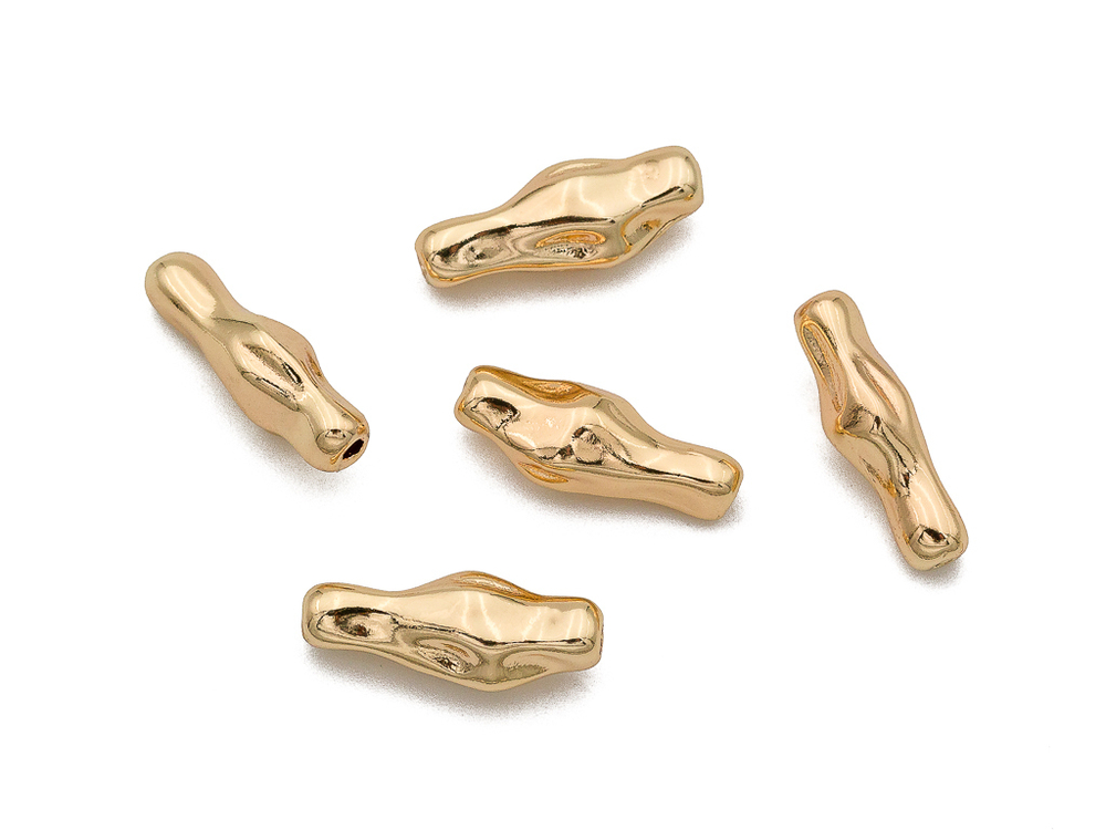 бпм15-з Бусина "Палочка мятая" 15*6мм, позолота