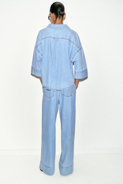 ZARA ДЖИНСЫ Z1975 WIDE LEG СО СРЕДНЕЙ ПОСАДКОЙ И ВЫТАЧКАМИ, ВЫЦВЕТШИЙ СИНИЙ