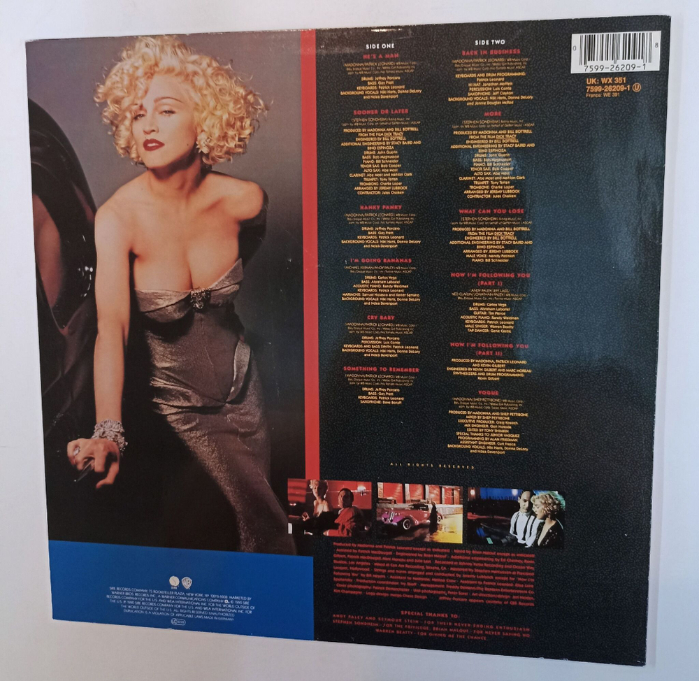 Винтажная виниловая пластинка LP Madonna Im Breathless (Music From And Inspired By The Film Dick Tracy) (Germany 1990)