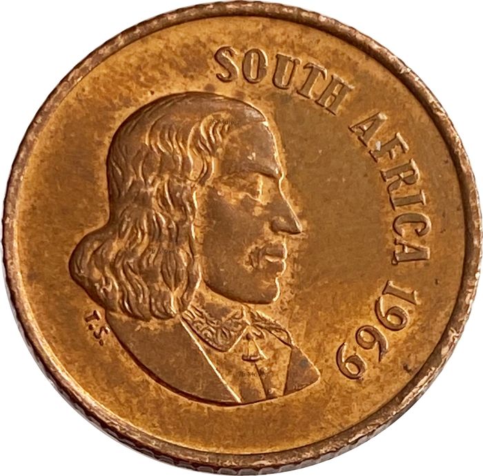 1 цента 1969 ЮАР (Надпись на английском языке - "SOUTH AFRICA")