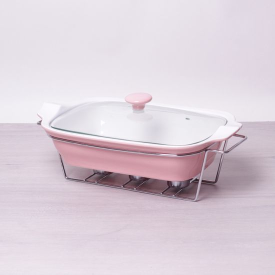 Мармит керамический прямоугольный 2.3 л со стеклянной крышкой (оливковый, розовый) Kamille