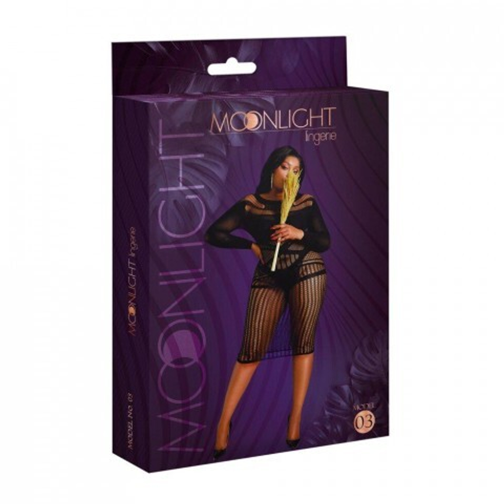 Сексуальное платье-сетка с длинным рукавом от Moonlight черное (plus size)