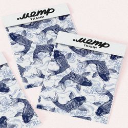 Ткань шифон синие карпы