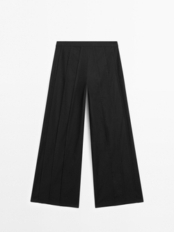 Massimo Dutti Брюки с широкими штанинами и декоративными швами, черный