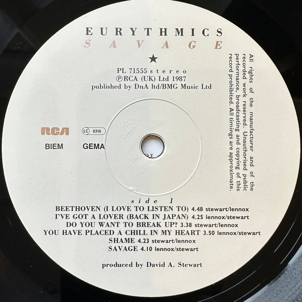 Eurythmics - Savage (Германия 1987г.)
