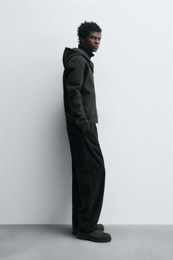 ZARA ФЕТРОВОЕ ХУДИ С КАПЮШОНОМ, ТЕМНО-ЗЕЛЕНЫЙ