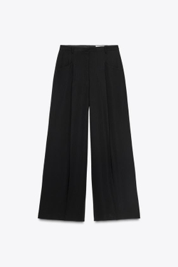 ZARA ШИРОКИЕ БРЮКИ С ЗАЩИПАМИ — ZW COLLECTION, ЧЕРНЫЙ