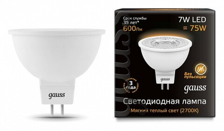 Лампа светодиодная Gauss  GU5.3 7Вт 3000K 101505107