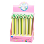 Ручка гелевая, пиши-стирай, Basir, синие чернила, серия "Авокадо", с резиновой фигуркой - ластиком, 24 шт