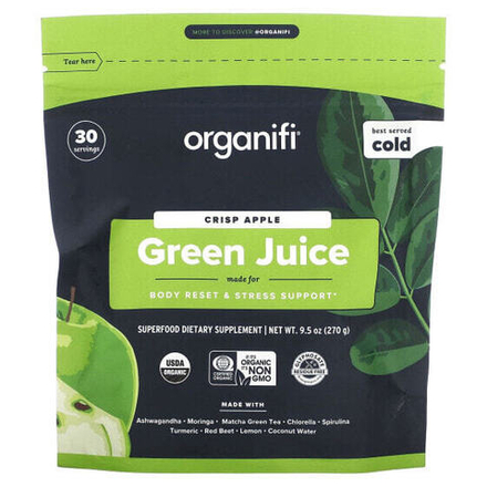 Суперфуды Organifi, Green Juice, хрустящее яблоко, 270 г (9,5 унции)
