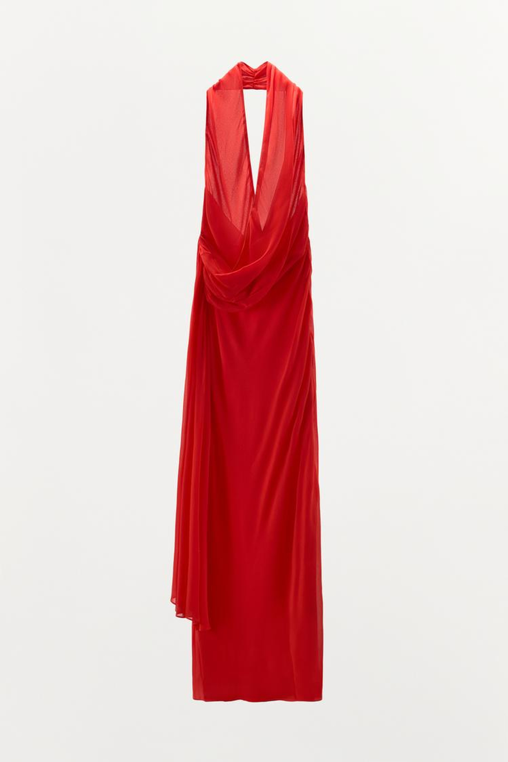 ZARA ПЛАТЬЕ ХОЛТЕР ИЗ 100% ВИСКОЗЫ С ДРАПИРОВАННЫМ ВЫРЕЗОМ, КРАСНЫЙ