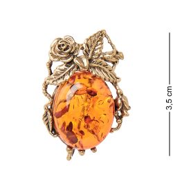 AM-1630 Брошь «Розочка с кабашоном» (латунь, янтарь)