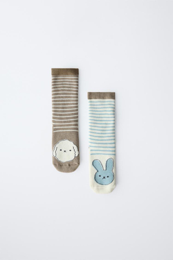 ZARA НАБОР ИЗ ДВУХ ПАР НОСКОВ, СЕРОВАТО-КОРИЧНЕВЫЙ