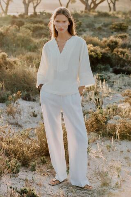 ZARA ХЛОПКОВАЯ БЛУЗА КИМОНО, БЕЛЫЙ
