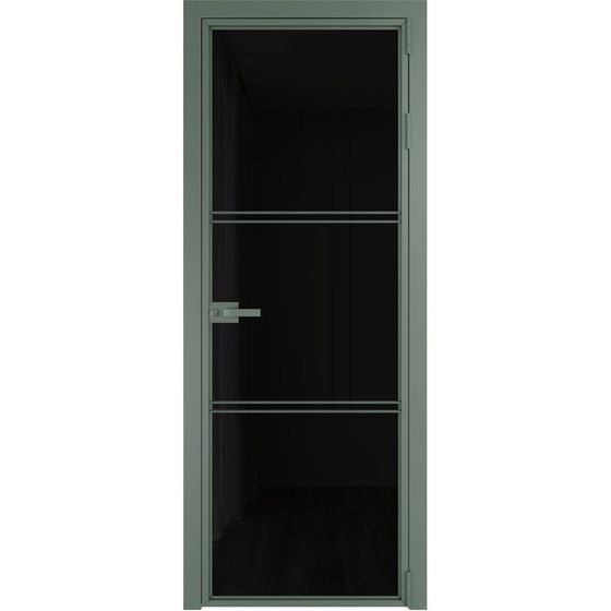 Алюминиевая дверь 3AX зелёный воск стекло чёрный триплекс