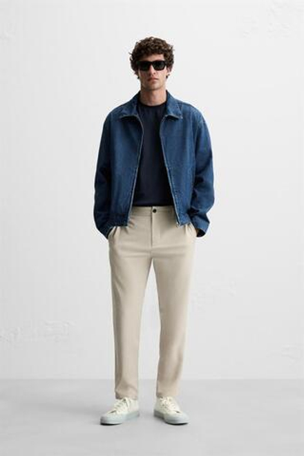 ZARA БРЮКИ КОМФОРТНОЙ ПОСАДКИ ИЗ РЕЛЬЕФНОЙ ТКАНИ, БЕЖЕВЫЙ