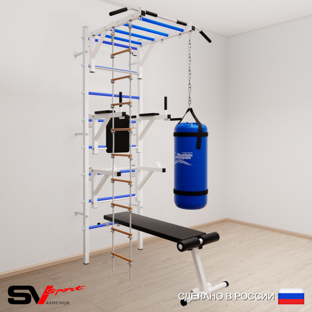Шведская стенка Sv Sport усиленная 6622 (Турник рукоход/Брусья/Стойка/Скамья/Лестница/Цепь/Мешок 22кг)
