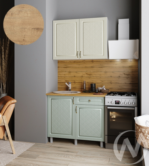 Кухня Вильма 1.0м (корпус белый/айвори; васаби) 38мм дуб бунратти