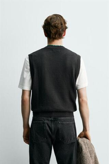 ZARA X AARON LEVINE ВЯЗАНЫЙ ЖИЛЕТ ИЗ 100% ЛЬНА, ШОКОЛАДНЫЙ
