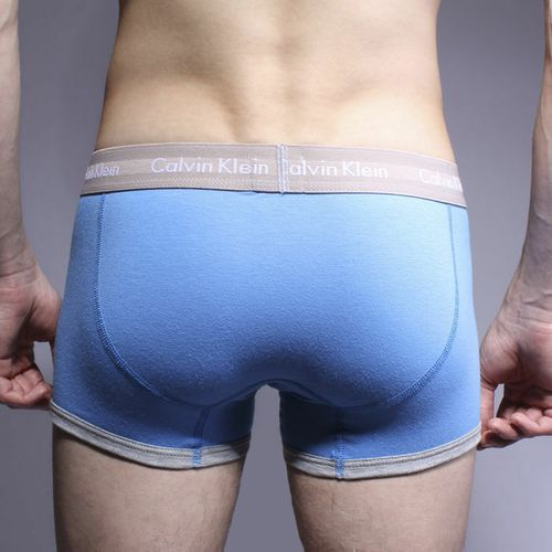 Мужские трусы боксеры синие с серой резинкой Calvin Klein 365 Trunks Navy Grey