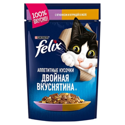 Влажный корм FELIX для кошек ягненок и курица в желе 75 гр
