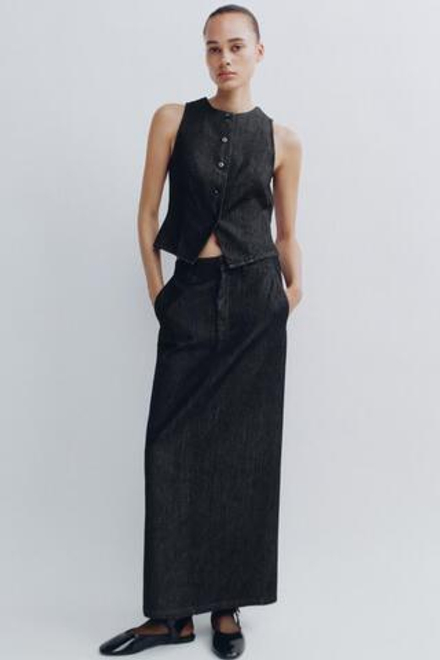 ZARA ДЖИНСОВЫЙ ЖИЛЕТ TRF, АНТРАЦИТОВО-СЕРЫЙ