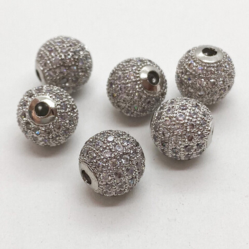 Бусина Milano LUX, цвет серебро, фианиты, размер 10 мм, цена за 1 шт