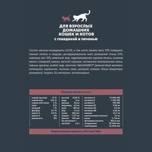 Уценка! Срок 08.2025/ Сухой корм AlphaPet WOW Superpremium для взрослых домашних кошек и котов c говядиной и печенью
