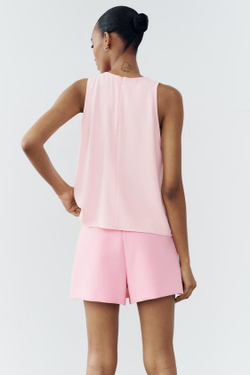 ZARA ТОП ИЗ КРЕПА С ЗОЛОТИСТОЙ ДЕТАЛЬЮ, ПАСТЕЛЬНО-РОЗОВЫЙ