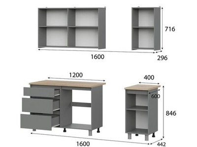 Кухонный гарнитур Den 1,6м Графит серый/Дуб Сонома