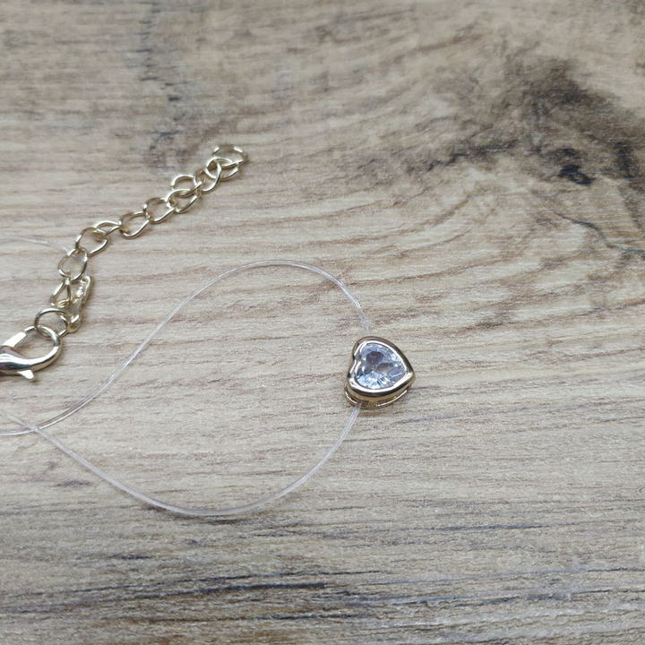 Кулон Кристалл на леске сердце 8 мм металл золотистый