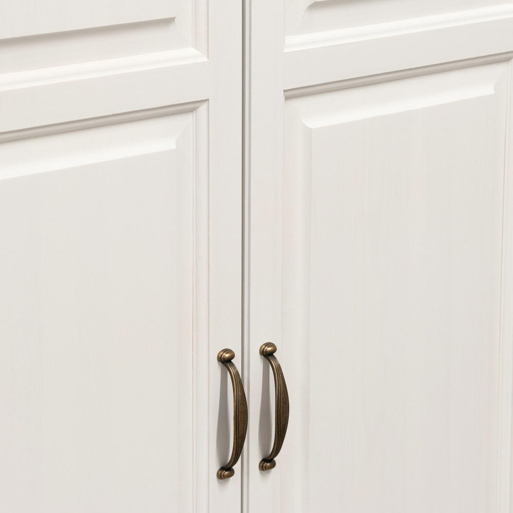 Шкаф для одежды распашной белый Харви трехдверный деревянный со штангой и полками, шкаф для вещей в прихожую и спальню с филенкой в викторианском стиле из массива сосны