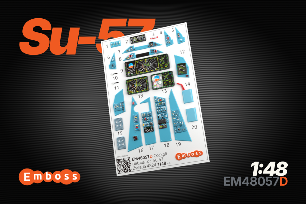 Su-57 Cockpit details with powered displays for Zvezda 4824 1/48 (3D decal)