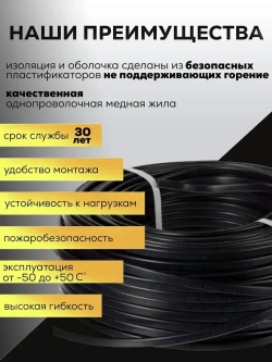 Силовой кабель, ВВГ-ПНГ(А)- LS 2х1.5 мм ТУ, 100 метров