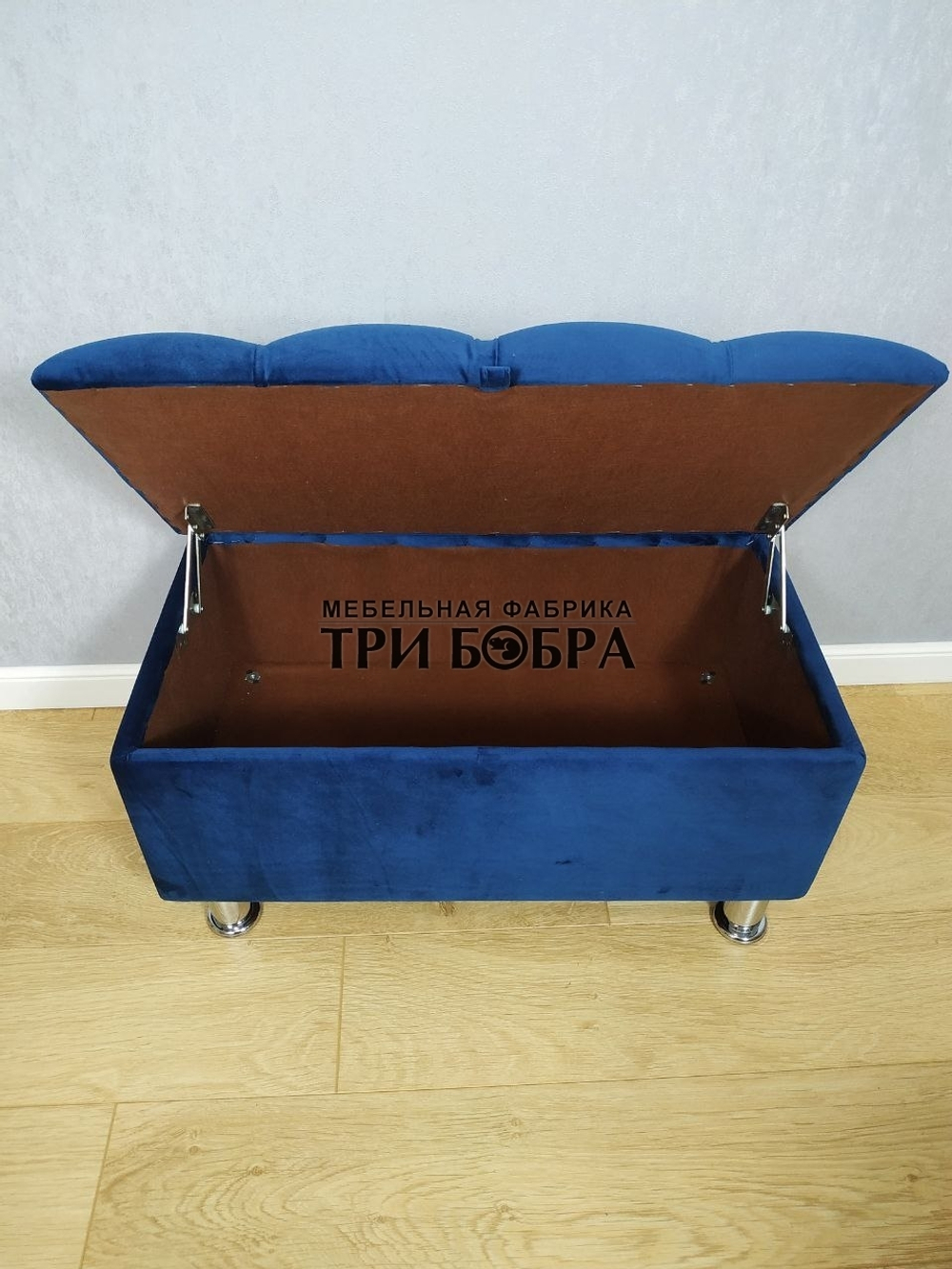 Банкетка синий ВЕЛЮР с нишей для хранения