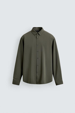 ZARA РУБАШКА ИЗ ЭЛАСТИЧНОЙ ТКАНИ, СВЕТЛЫЙ ХАКИ