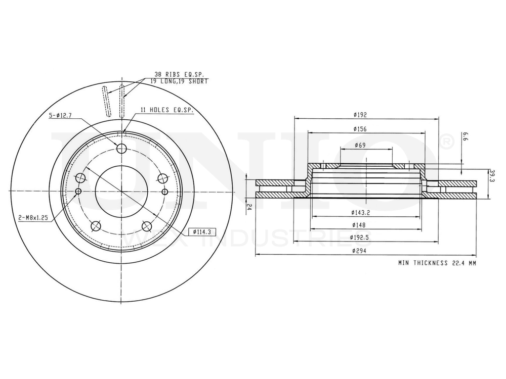 Диск тормозной передний UNIO BRD-20050