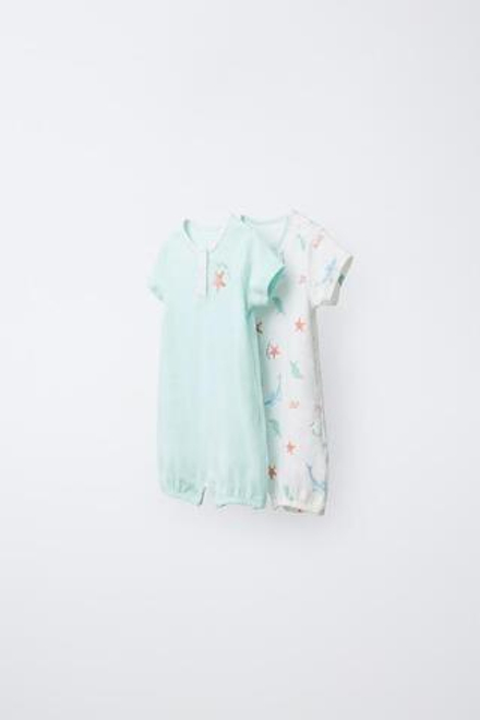 ZARA НАБОР ИЗ 2 КОМБИНЕЗОНОВ С МОРСКИМ ПРИНТОМ, ЭКРЮ