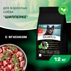 Корм сухой для взрослых собак породы Шипперке, с ягненком, 12 кг, QUATTRO