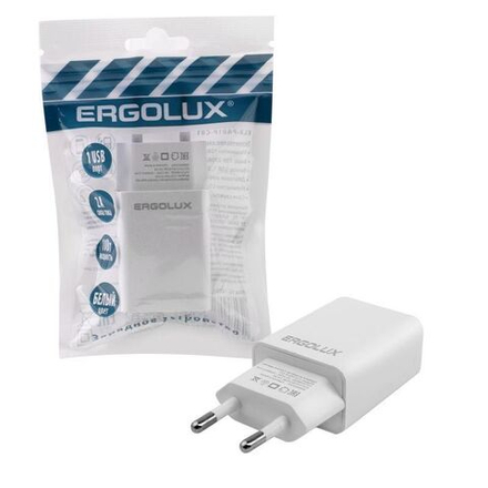 ERGOLUX Зарядное устройство 1USB (100-220B 5-9V/2A) белый