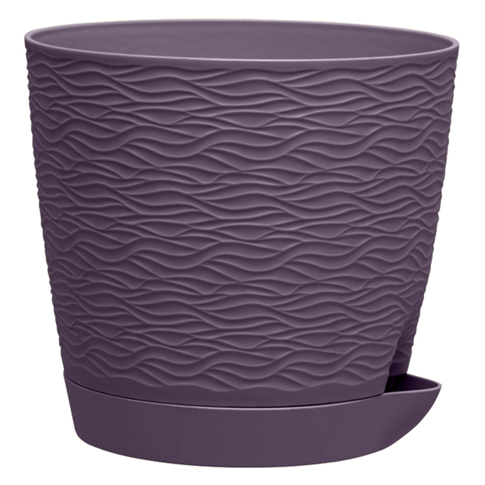 Кашпо для цветов пластиковое 1,5л d-14 см «Блюз» с поддоном Сливовый