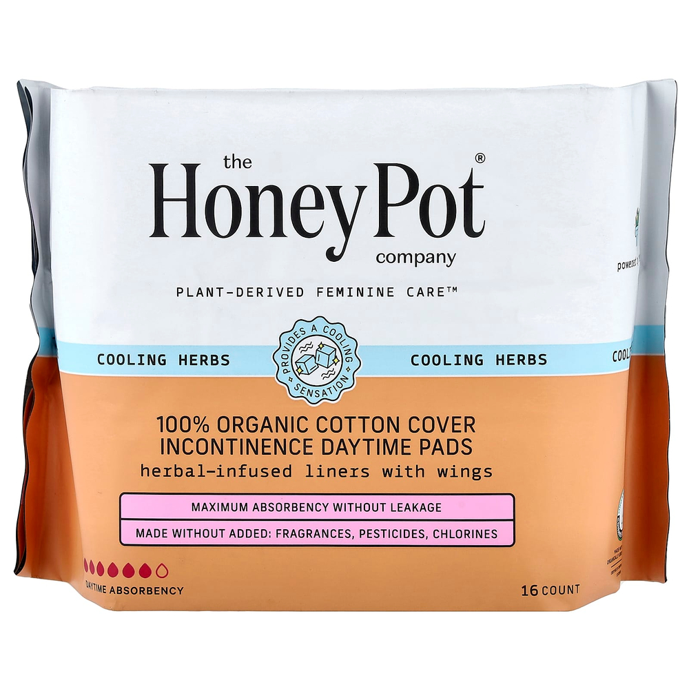 The Honey Pot Company, Ватные диски с крыльями на травах, органическое недержание в дневное время, 16 шт.