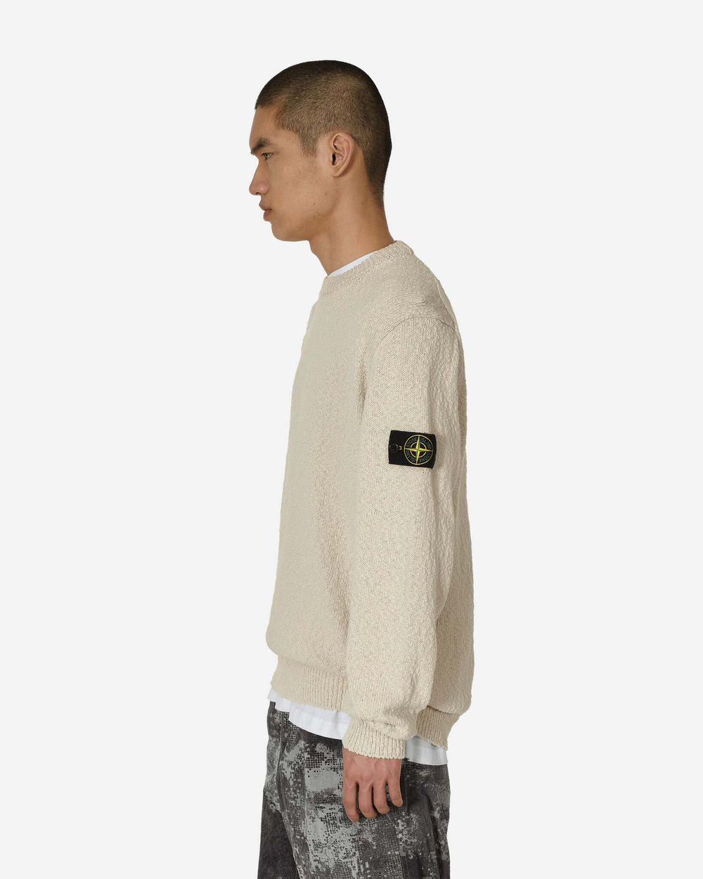 Stone Island Неравномерный Хлопковый Свитер С Круглым Вырезом, Натуральный Бежевый