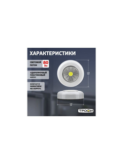 Фонарь светодиодный подсветка SB-101 пушлайт (СОВ 3хААА 1шт в пак.) бел. Трофи Б0052747