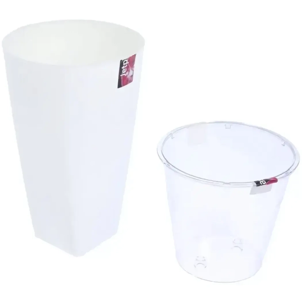 Кашпо для цветов пластиковое 2,7л d-15см «Грейс» белое с фитильным поливом и вставкой