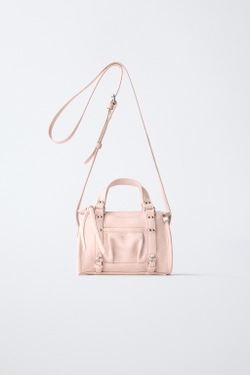 ZARA СУМКА С ЗАКЛЕПКАМИ, РОЗОВЫЙ