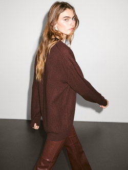 Massimo Dutti Кардиган оверсайз из 100% кашемира с V-образным вырезом, терракотовый